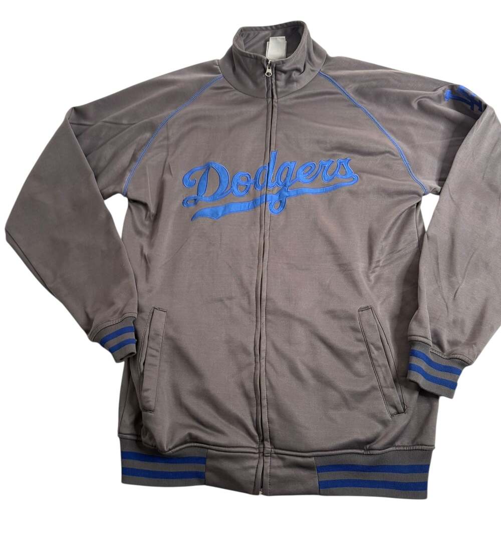 MLB Los Angeles Dodgers Gray Full Zip Track Jacket Men’s Medium Tall MT